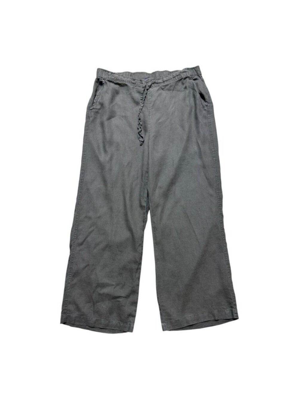 Vince Camuto 100% Linen Olive Wide Leg Pull On Pants Women’s 1X Drawstring